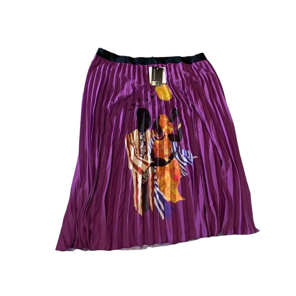 2X Antthony Original New Purple‎ Pleated Pull On Skirt Luxe Lady Midi
